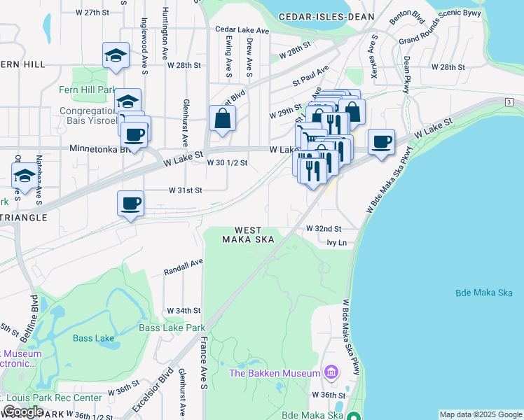 map of restaurants, bars, coffee shops, grocery stores, and more near 3140 Chowen Avenue South in Minneapolis