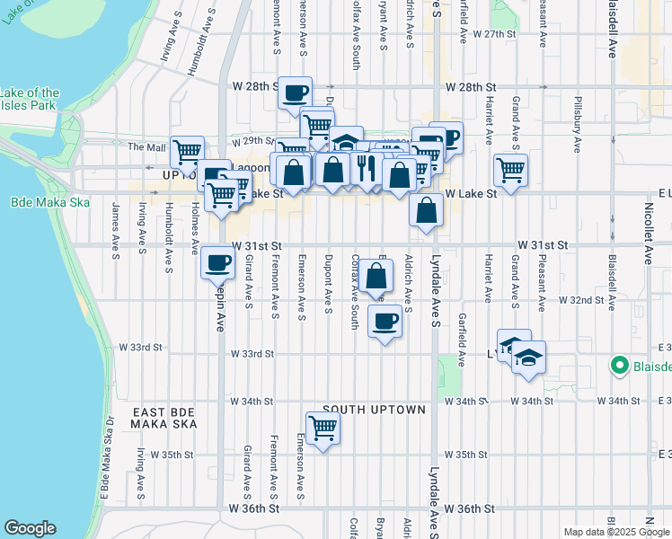 map of restaurants, bars, coffee shops, grocery stores, and more near 3112 Colfax Avenue South in Minneapolis