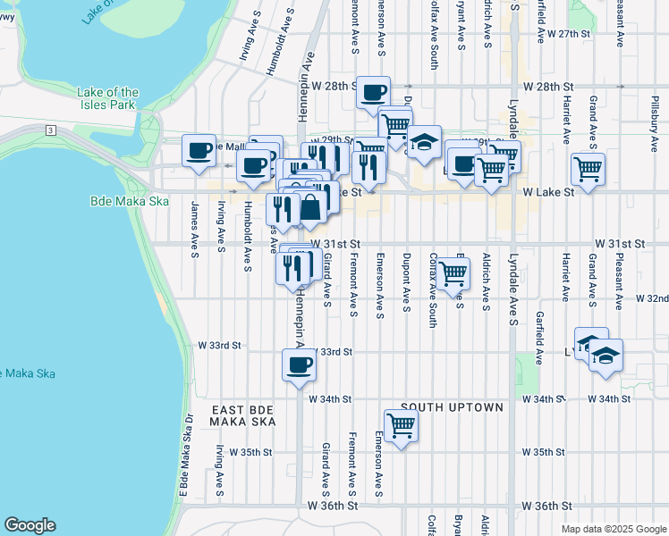 map of restaurants, bars, coffee shops, grocery stores, and more near 3108 Girard Avenue South in Minneapolis