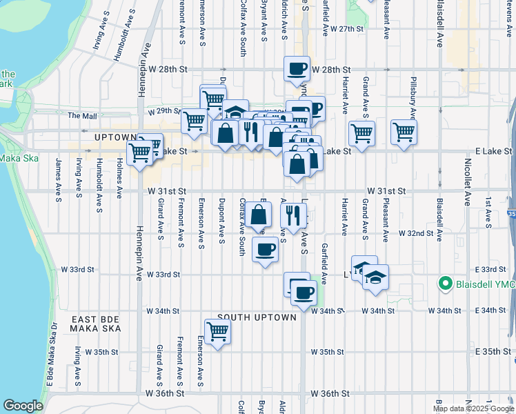 map of restaurants, bars, coffee shops, grocery stores, and more near 3112 Bryant Avenue South in Minneapolis