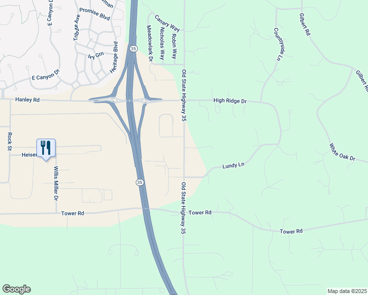 map of restaurants, bars, coffee shops, grocery stores, and more near Old State Highway 35 in Hudson