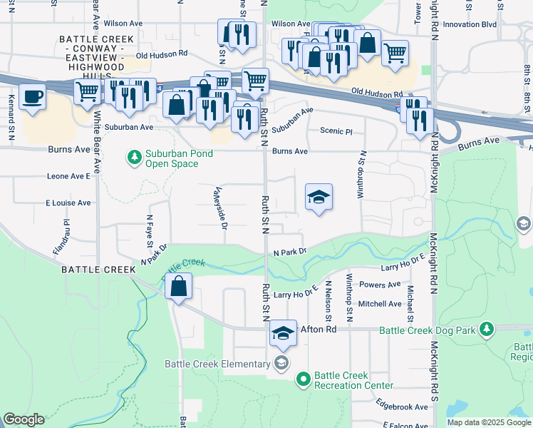 map of restaurants, bars, coffee shops, grocery stores, and more near 2001 Pathways Drive in Saint Paul