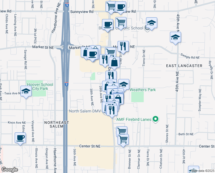 map of restaurants, bars, coffee shops, grocery stores, and more near in Salem