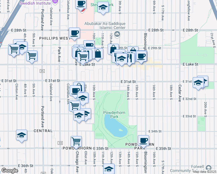 map of restaurants, bars, coffee shops, grocery stores, and more near 3116 12th Avenue South in Minneapolis
