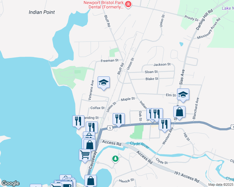 map of restaurants, bars, coffee shops, grocery stores, and more near 290 Union Street in Newport