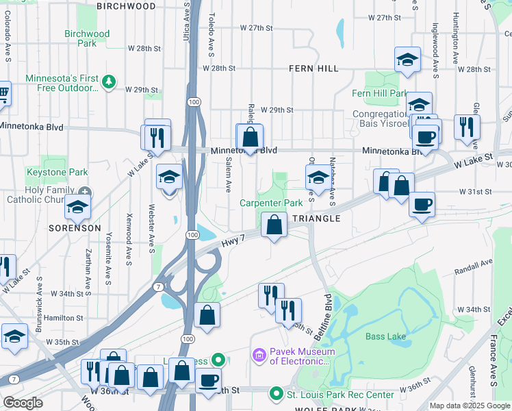 map of restaurants, bars, coffee shops, grocery stores, and more near in Golden Valley