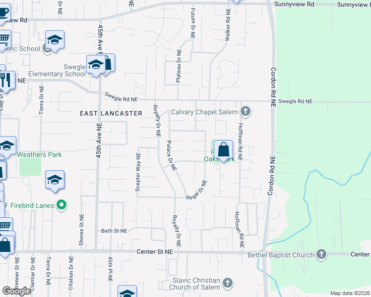 map of restaurants, bars, coffee shops, grocery stores, and more near 4813 Carriage Court Northeast in Salem