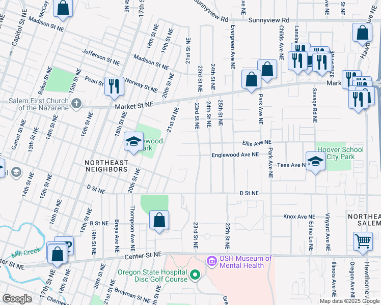 map of restaurants, bars, coffee shops, grocery stores, and more near 2275 Englewood Avenue Northeast in Salem