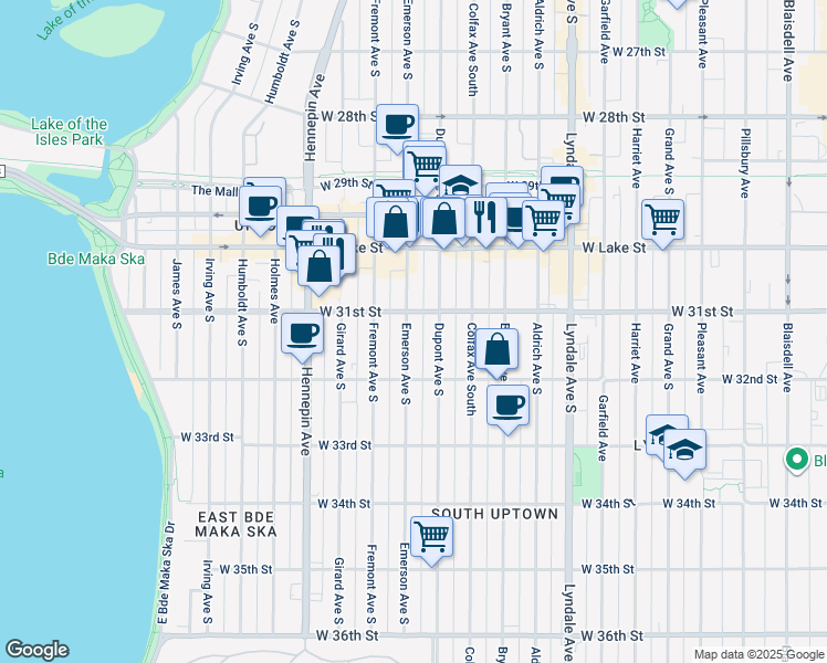 map of restaurants, bars, coffee shops, grocery stores, and more near 3115 Emerson Avenue South in Minneapolis
