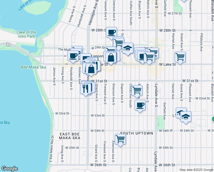 map of restaurants, bars, coffee shops, grocery stores, and more near 3115 Fremont Avenue South in Minneapolis