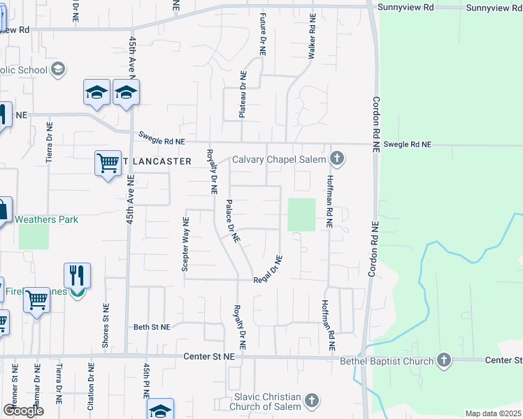 map of restaurants, bars, coffee shops, grocery stores, and more near 4813 Carriage Court Northeast in Salem