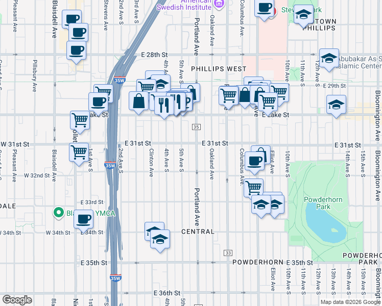 map of restaurants, bars, coffee shops, grocery stores, and more near 3117 South 5th Avenue in Minneapolis
