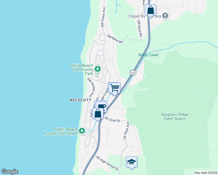 map of restaurants, bars, coffee shops, grocery stores, and more near 2830 Southwest Coast Avenue in Lincoln City