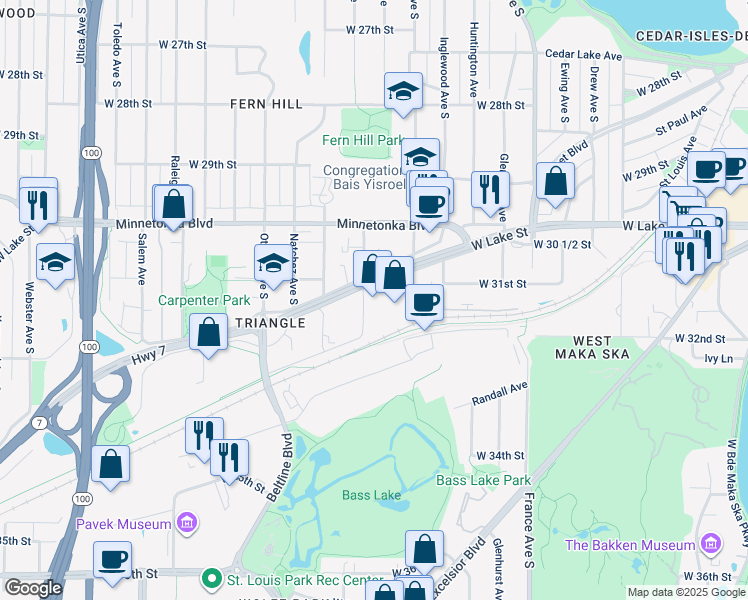 map of restaurants, bars, coffee shops, grocery stores, and more near 3119 Lynn Avenue in Minneapolis