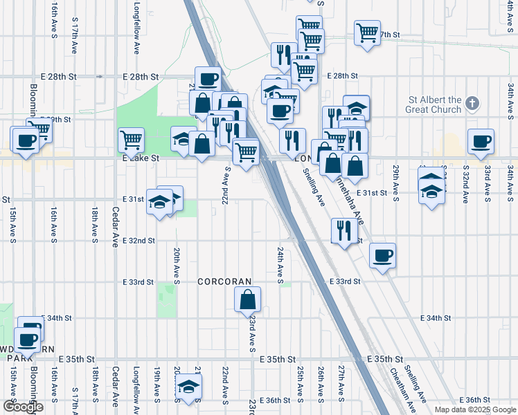 map of restaurants, bars, coffee shops, grocery stores, and more near 3119 23rd Avenue South in Minneapolis