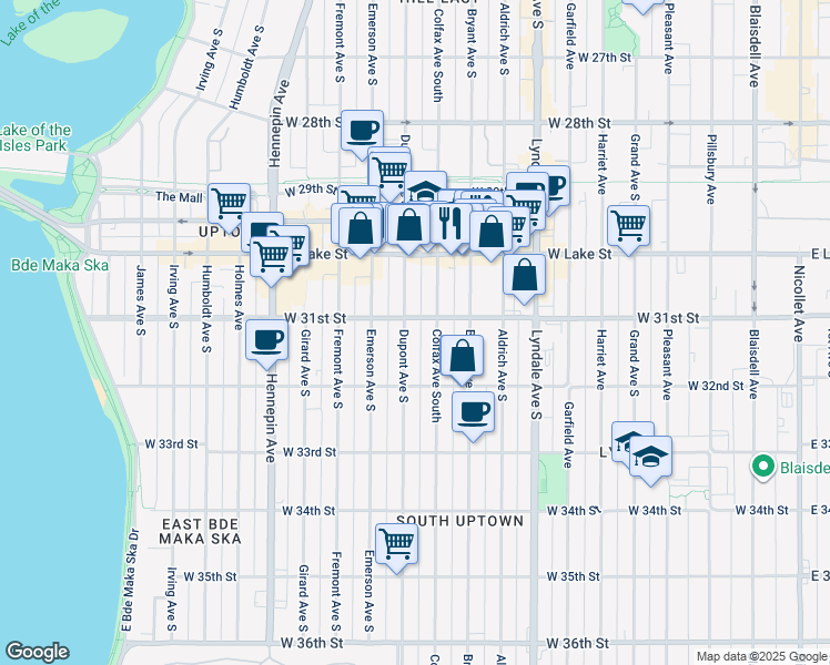 map of restaurants, bars, coffee shops, grocery stores, and more near 3112 Colfax Avenue South in Minneapolis