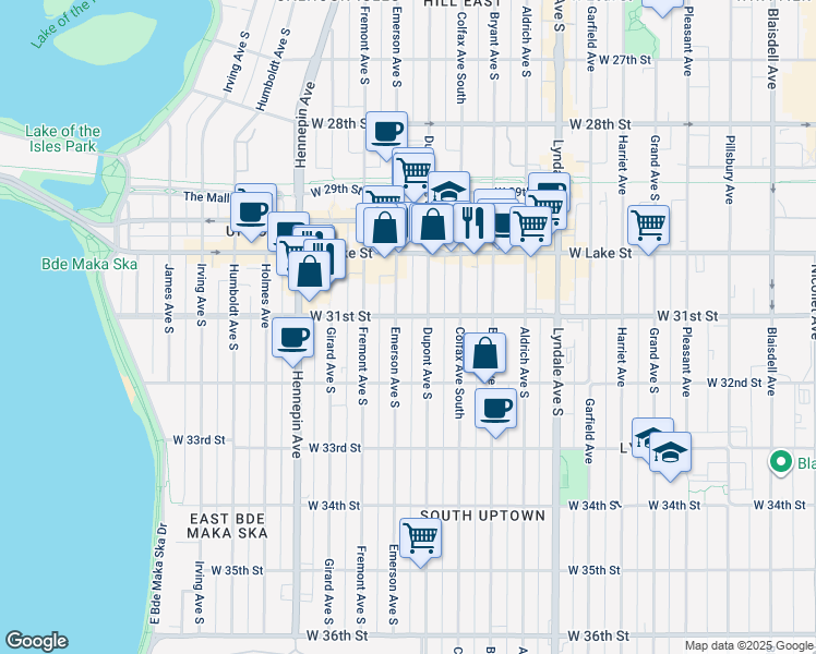 map of restaurants, bars, coffee shops, grocery stores, and more near 3115 Emerson Avenue South in Minneapolis
