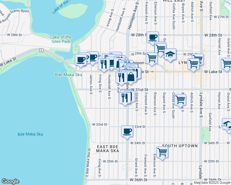 map of restaurants, bars, coffee shops, grocery stores, and more near 3116 Holmes Avenue in Minneapolis