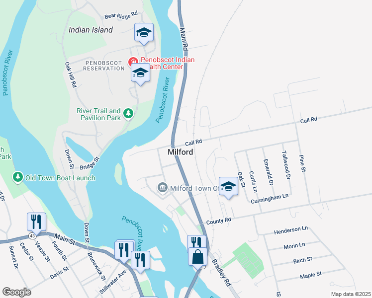map of restaurants, bars, coffee shops, grocery stores, and more near 15 Call Road in Milford