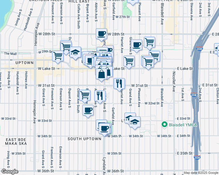 map of restaurants, bars, coffee shops, grocery stores, and more near 3139 Lyndale Avenue South in Minneapolis