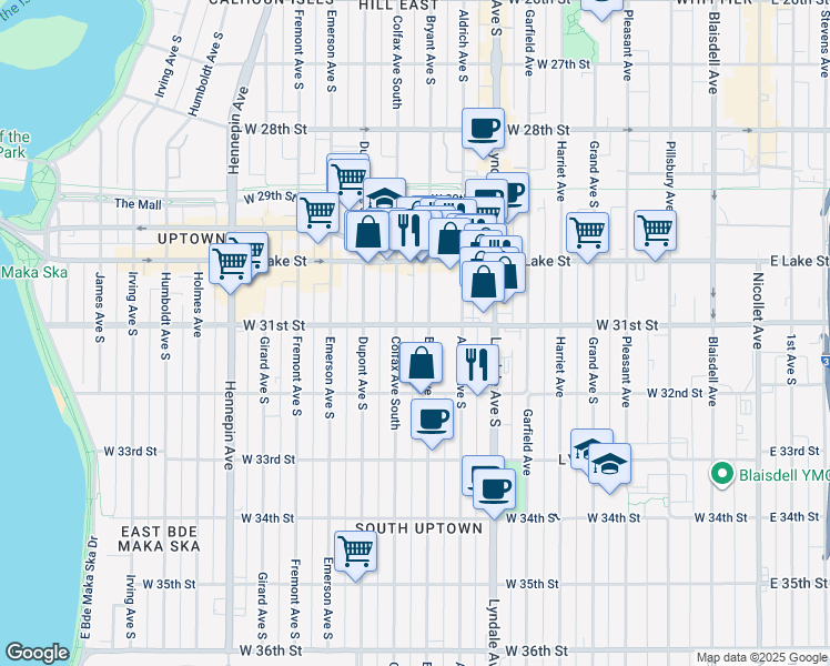 map of restaurants, bars, coffee shops, grocery stores, and more near 3112 Bryant Avenue South in Minneapolis