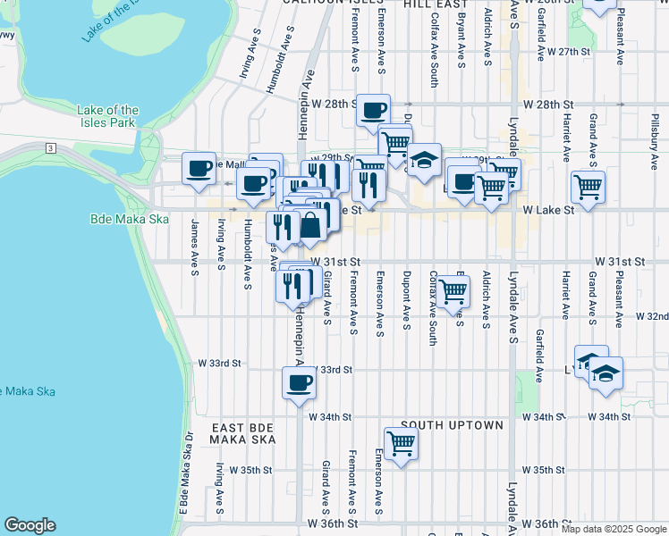 map of restaurants, bars, coffee shops, grocery stores, and more near 3108 Girard Avenue South in Minneapolis