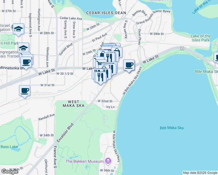 map of restaurants, bars, coffee shops, grocery stores, and more near in Minneapolis