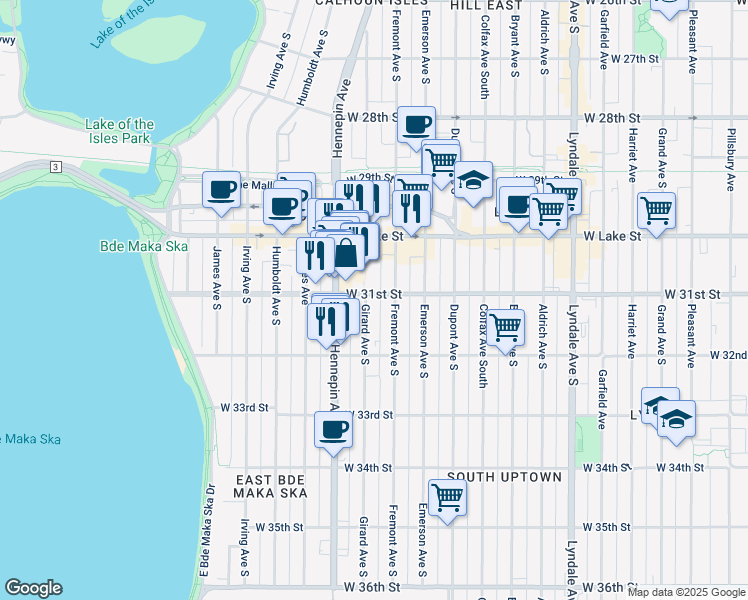 map of restaurants, bars, coffee shops, grocery stores, and more near 3108 Girard Avenue South in Minneapolis