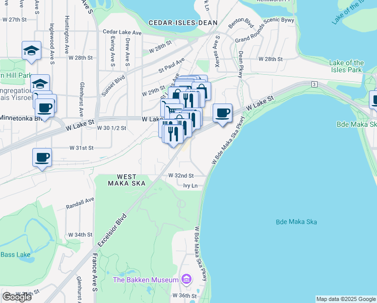 map of restaurants, bars, coffee shops, grocery stores, and more near in Minneapolis