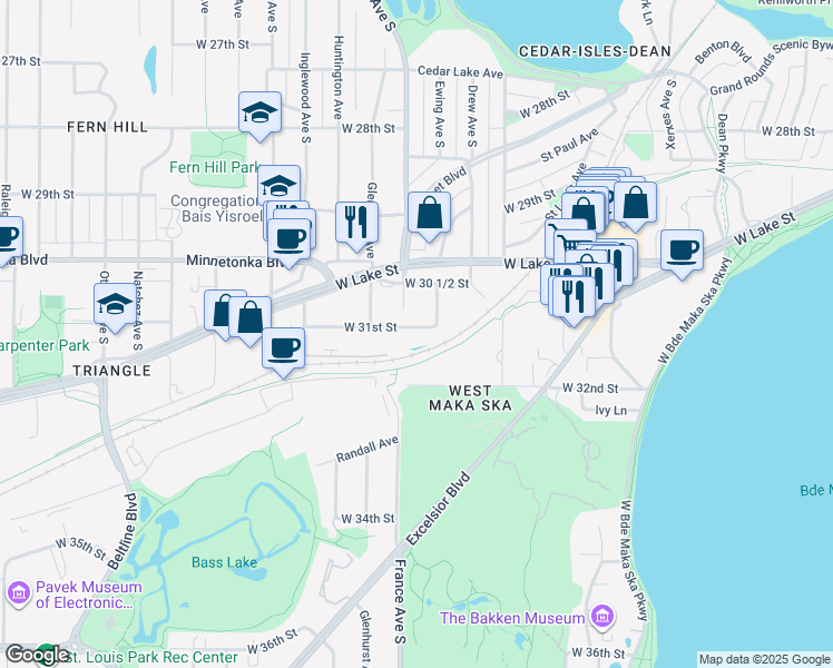 map of restaurants, bars, coffee shops, grocery stores, and more near 3811 West 31st Street in Minneapolis