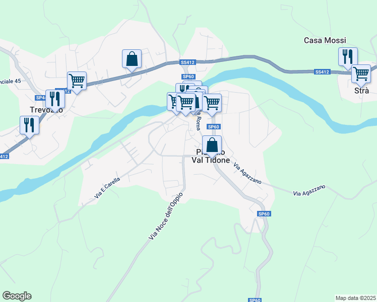 map of restaurants, bars, coffee shops, grocery stores, and more near 64 Viale Giuseppe Castagnetti in Pianello Val Tidone