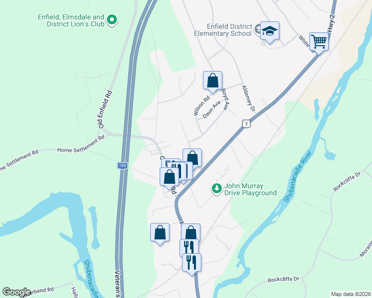 map of restaurants, bars, coffee shops, grocery stores, and more near 45 Shamrock Lane in Enfield