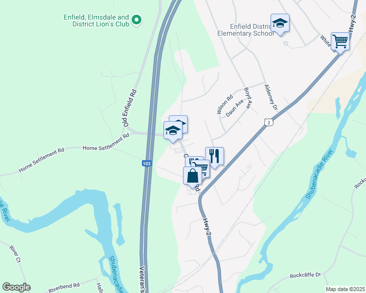 map of restaurants, bars, coffee shops, grocery stores, and more near 45 Old Enfield Road in Enfield
