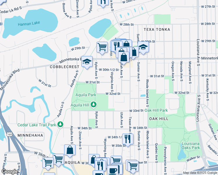 map of restaurants, bars, coffee shops, grocery stores, and more near 8301 West 31st Street in Minneapolis
