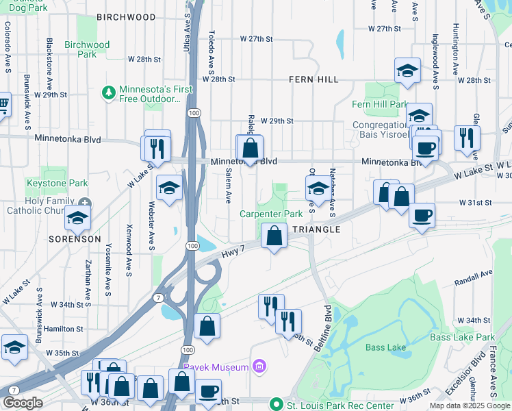 map of restaurants, bars, coffee shops, grocery stores, and more near in Golden Valley