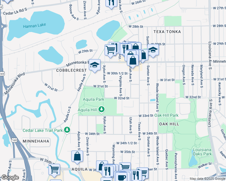 map of restaurants, bars, coffee shops, grocery stores, and more near 8301 West 31st Street in Minneapolis
