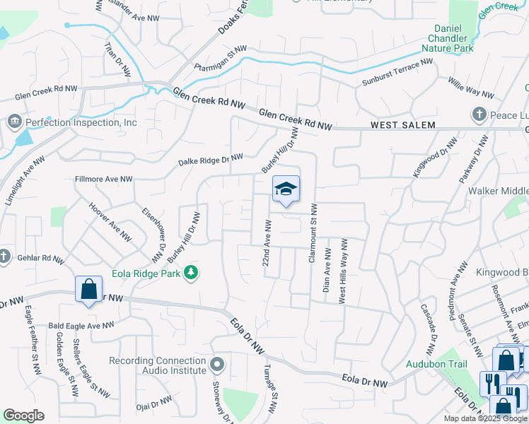 map of restaurants, bars, coffee shops, grocery stores, and more near 855 22nd Avenue Northwest in Salem