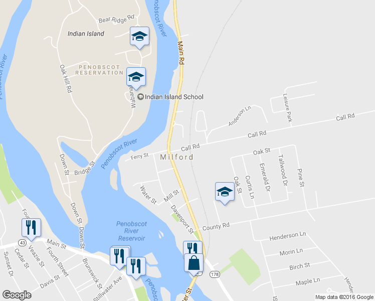 map of restaurants, bars, coffee shops, grocery stores, and more near 15 Call Road in Milford
