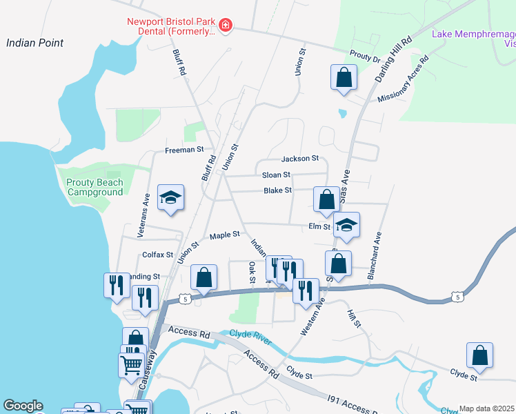 map of restaurants, bars, coffee shops, grocery stores, and more near 246 Elm Street in Newport