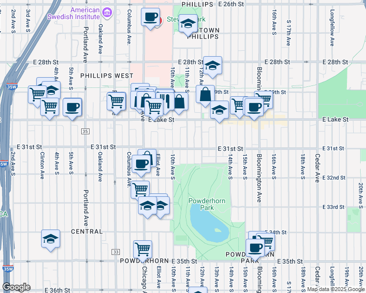map of restaurants, bars, coffee shops, grocery stores, and more near 3113 10th Avenue South in Minneapolis