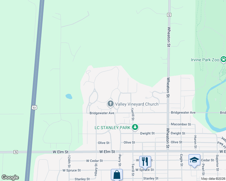 map of restaurants, bars, coffee shops, grocery stores, and more near Timber Trail in Chippewa Falls