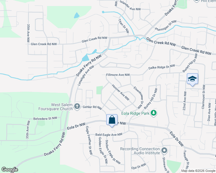 map of restaurants, bars, coffee shops, grocery stores, and more near 2840 Hoover Avenue Northwest in Salem