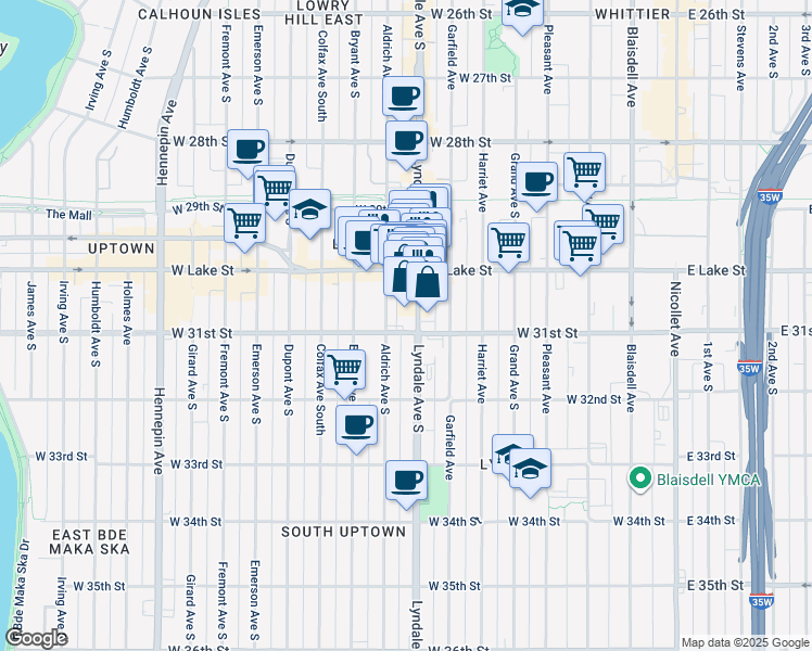 map of restaurants, bars, coffee shops, grocery stores, and more near 3021 Lyndale Avenue South in Minneapolis