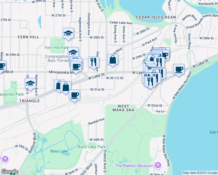 map of restaurants, bars, coffee shops, grocery stores, and more near 3820 West 31st Street in Minneapolis