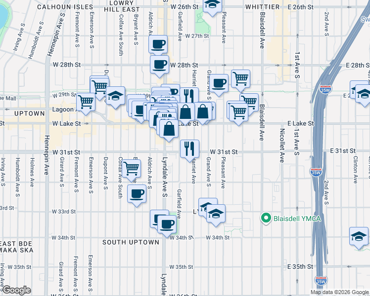 map of restaurants, bars, coffee shops, grocery stores, and more near 3025 Garfield Avenue in Minneapolis