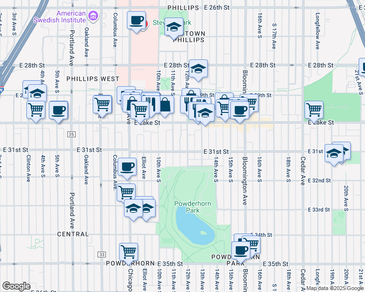 map of restaurants, bars, coffee shops, grocery stores, and more near 3020 12th Avenue South in Minneapolis