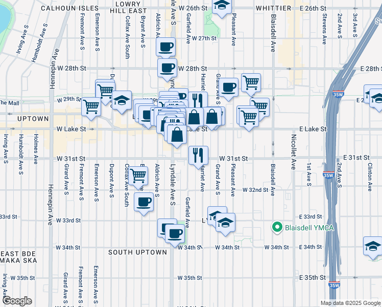 map of restaurants, bars, coffee shops, grocery stores, and more near 3025 Garfield Avenue in Minneapolis