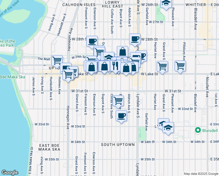 map of restaurants, bars, coffee shops, grocery stores, and more near 3024 Colfax Avenue South in Minneapolis
