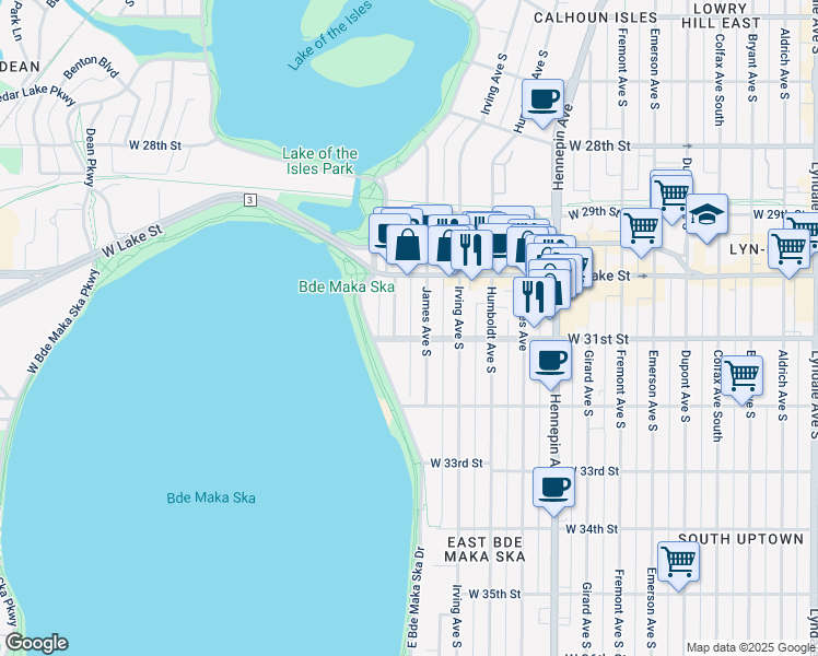 map of restaurants, bars, coffee shops, grocery stores, and more near 3025 Knox Avenue South in Minneapolis