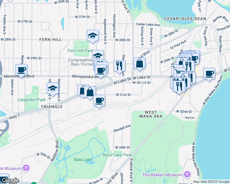 map of restaurants, bars, coffee shops, grocery stores, and more near 4027 County Road 25 in St. Louis Park